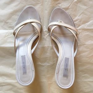 Theory white patent leather sandals